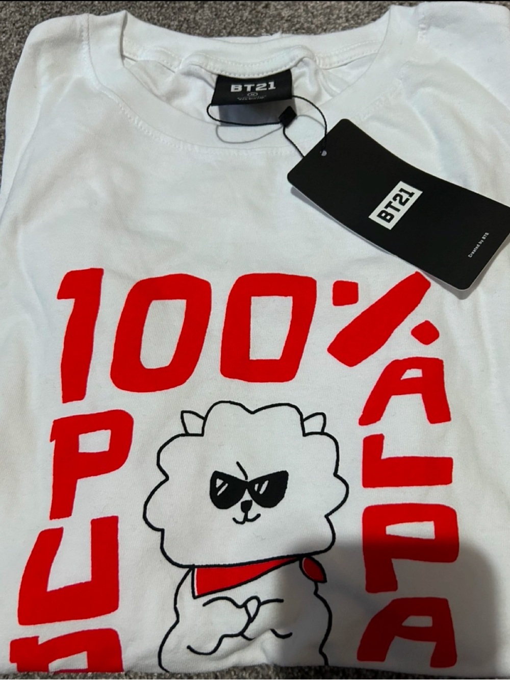 BT21 White Graphic Tee "100% ALPACA” RJ